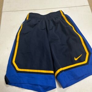 Nike Kids' Black and Blue Shorts with Yellow Trim